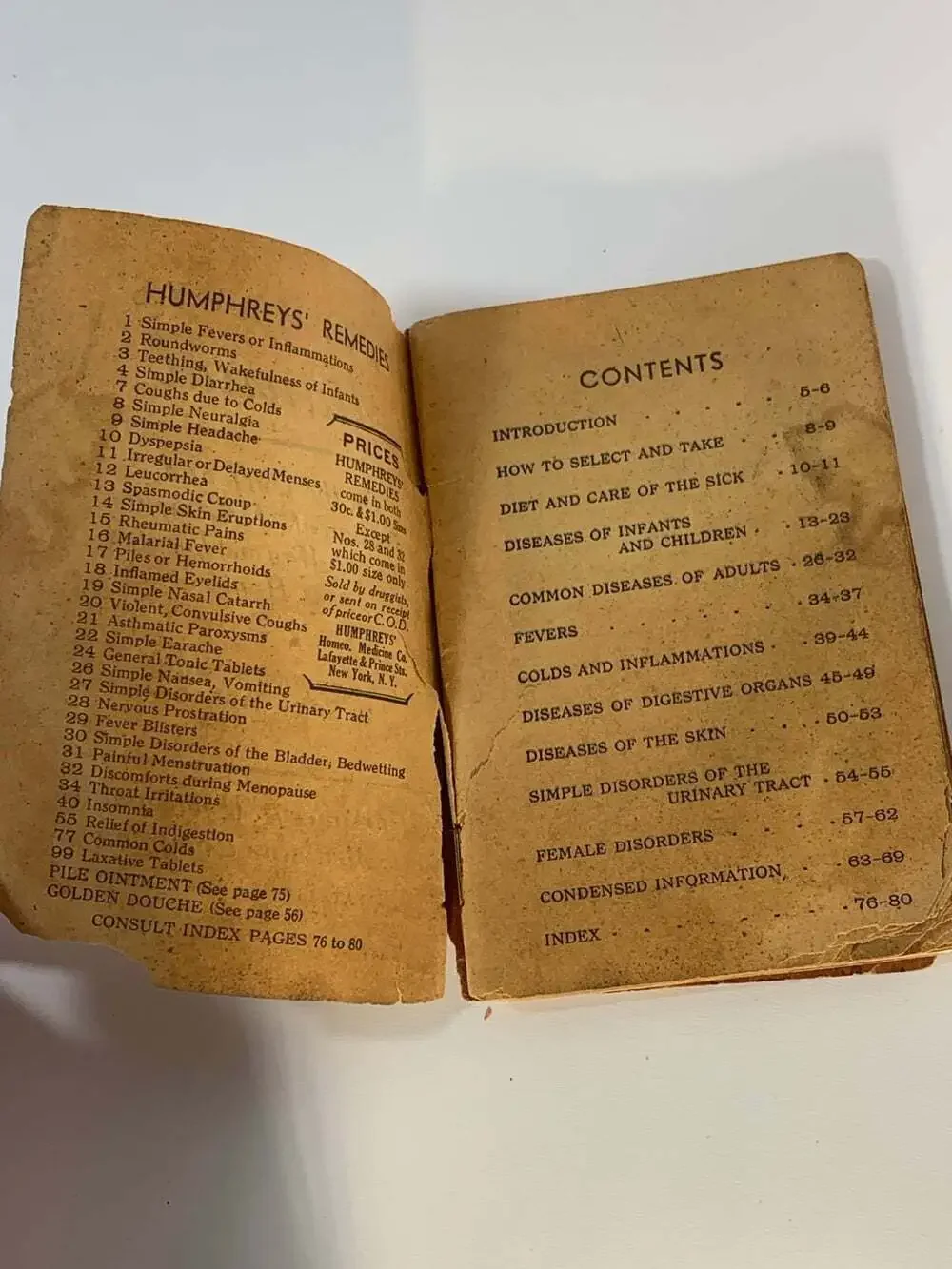 Ephemera Medicine Vintage 1943 Humphreys' Manual For Colds Ailments Homebook